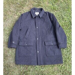 LL Bean Coat Mens XL 100% Wool Jacket Quilt Lined Thinsulate Button Zip Gray